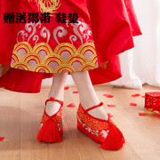 中式秀禾服鞋女内增高红色，龙凤高跟新娘婚鞋厚底加钻古风绣花鞋