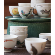 乾隆枕边书《海错图》新国潮传统文化草木灰品茗杯手绘手工小茶杯