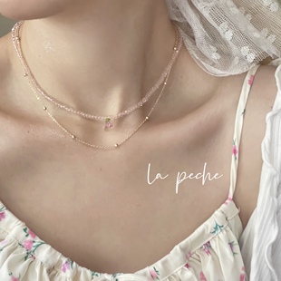 la peche「夏日花园」原创小众设计少女粉花朵串珠项链锁骨链