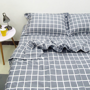 灰底格子纯棉床单单件全棉被套枕套被单双人床斜纹棉布三四件套