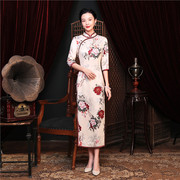 改良新中式七分袖旗袍2024优雅复古中国风连衣裙长款修身显瘦