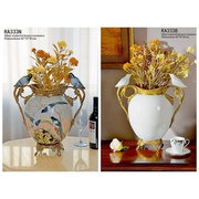 欧式复古奢华高端双雀铜鸟花插纯铜花瓶摆件干花器别墅客厅软装饰