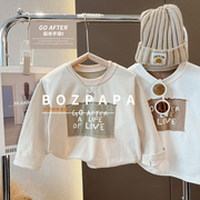 买四免一2022秋季小男童韩版贴布字母T恤圆领宝宝长袖上衣潮