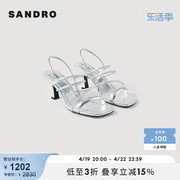博主同款SANDRO Outlet女士法式气质银色高跟凉鞋SFACH00952