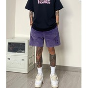 美式阔腿短裤男街头风bf嘻哈紫色五分裤子灯芯绒直筒宽松运动中裤