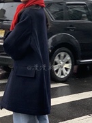 现thebarnnet韩国女2023冬季时尚，高级休闲双排扣羊毛呢大衣外套