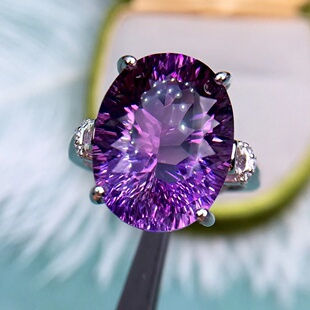 天然紫水晶戒指宝石，s925纯银日韩轻奢气质，女戒开口支持检测