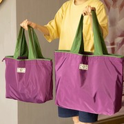 纯色折叠购物袋防水收纳袋，便携超市买菜包大容量抽绳环保手提袋子