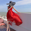 三亚海边度假连衣裙沙滩红色女拍照雪纺吊带长裙海滩旅游渡假