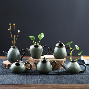 小茶壶花器铜钱草水培花瓶陶瓷创意简约中式家居客厅干花花盆摆件