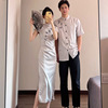 新中式情侣装夏装改良旗袍，一裙一衣高级感连衣裙，短袖衬衫男roora