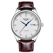 watch瑞士品牌石英表，双日历商务男士手表，冠琴钢带男表饰品