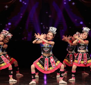 儿童少数民族演出服女童佤族走在山水间舞蹈服壮族苗族表演服