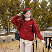 女童红色加绒加厚毛衣2024年10大童本命年衣服，12岁女孩新年装