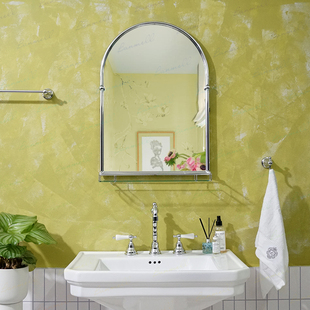 banmell出口美式拱形复古浴室镜子全铜边框法式卫生间化妆镜欧式