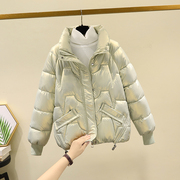 亮面羽绒棉服女冬季短款2023小个子免洗棉袄宽松加厚棉衣外套