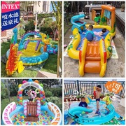 intex婴儿童游泳池家用大号充气戏水滑梯池，室内户外海洋球喷水池