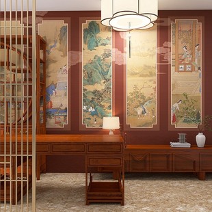 3d古典中式餐厅壁画古风，装修背景墙纸，唐风壁纸红楼梦立体饭店墙布