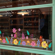 创意店铺橱窗布置玻璃门贴鲜花，背景防撞腰线，贴墙贴纸个性装饰品