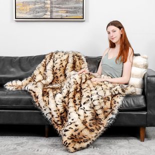 复古美式经典奢华豹猫纹仿真皮草豪宅床上客厅沙发个性长毛绒毛毯