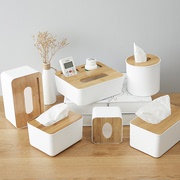 日式竹木纸巾盒创意简约客厅家用抽纸餐巾盒遥控器收纳卷纸盒