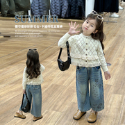 女童春季韩版洋气流苏毛衣儿童，春装女童短款针织开衫外套潮