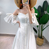 2023海南三亚沙滩裙白色吊带，荷叶边设计纯棉女波西米亚连衣裙