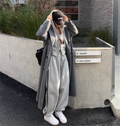 灰色短款拉链连帽卫衣外套哈伦，裤套装女韩国洋气时尚休闲运动裤子
