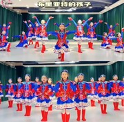布里亚特的孩子蒙古服族儿童，蒙古袍女舞蹈服装女童，少数民族舞演出