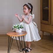 女童钢琴演出服花童礼服，婚纱公主裙白色，儿童生日小主持人蓬蓬纱秋