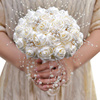 手捧花新娘婚庆仿真花用品锻布珍珠婚礼韩式结婚玫瑰礼物d809串珠
