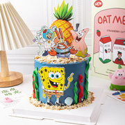 创意生日蛋糕装饰海绵宝宝派大星摆件卡通男孩儿童蛋糕插牌插件