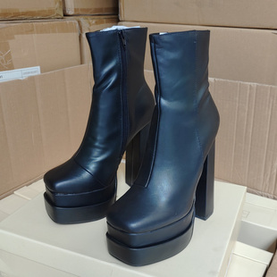 超高跟性感魅力夜店时装靴2024出口英国单女靴防水台粗跟短靴潮