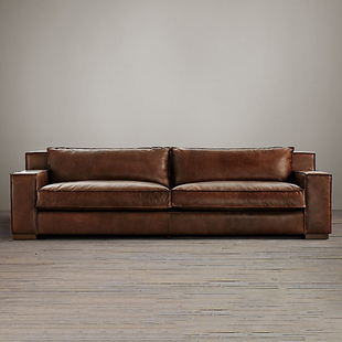 美式工业loft油蜡真皮沙发客厅小户型咖啡，雪茄吧复古美式直排沙发