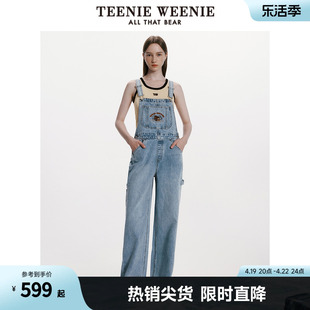 TeenieWeenie小熊女装2024春装休闲棉质牛仔裤背带裤女士长裤