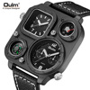 Oulm欧镭男士石英表时尚手表 指南针大表盘双时区皮带方形手表