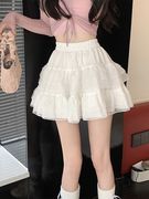 蕾丝蛋糕a字短裙子，夏季2023芭蕾风，高腰白色网纱蓬蓬半身裙女