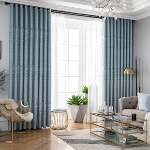 2021现代客厅轻奢金丝提花遮d光，样板房窗帘定制简约高遮光(高遮光)窗