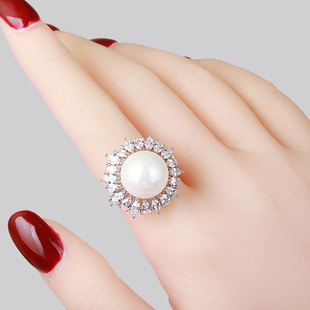 闪亮锆石珍珠食指戒指女时尚，夸张大个性，装饰指环气质奢华潮人饰品