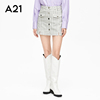 A21女装时尚棋盘格高腰A摆短裙设计感显瘦包臀裙