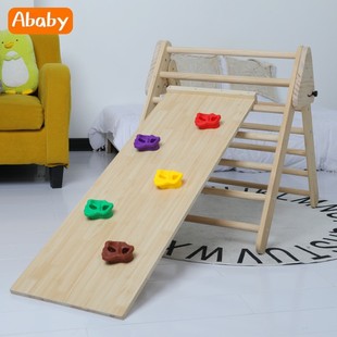 儿童攀爬架室内家用m木质滑梯宝宝，小型实木三角架幼儿感统折叠组