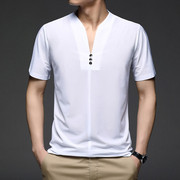 高端轻奢丝光液氨棉中国风立领t恤男短袖凉感半袖体恤潮夏季