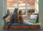 印花法国DMC十字绣客厅大画世界名画油画 窗前的情侣猫咪