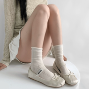 夜间教习室白色袜子夏天薄款透气网眼可爱卷边中筒袜女纯色堆堆袜