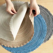 北欧风棉纱餐垫圆形苎麻编织杯垫，隔热盘垫装饰道具垫子家用防烫垫