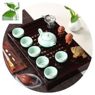 M+冰裂陶瓷功夫茶具套装家用紫砂茶杯茶壶实木小茶盘抽屉式茶台整