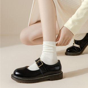 日系简约黑白咖色女生配小皮鞋，堆堆袜春秋季学院风休闲外穿中筒袜