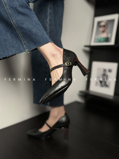 Fermina 法式复古高跟鞋细跟一字扣浅口玛丽珍鞋气质单鞋2024春季