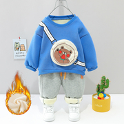 宝宝冬装加绒套装男0一1-3岁6-12个月婴儿童装男小童保暖加厚秋装
