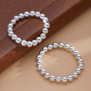 纯银珠珠手串气质简约光面光珠实心素款圆珠手链男女百搭男生饰品